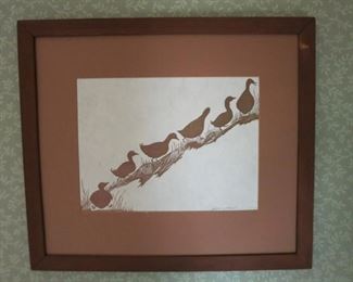 Framed and signed Gwen Frostic print, Michigan artist