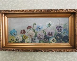 Framed antique pansy painting (no glass)