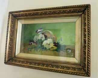 Antique framed pansy print (w/ glass), dated 1899