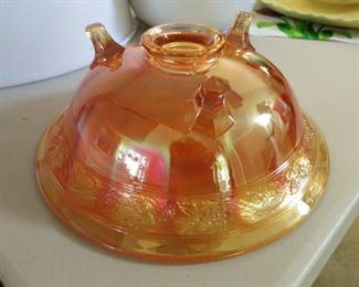 Marigold footed carnival glass bowl
