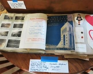 Fantastic historical scrapbook compiled by Mabel Fox from 1921 to 1924 including Michigan Football programs, many post cards, photos, many misc. paper collectibles all in one great collection!