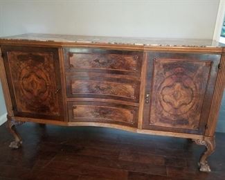 Beautiful Burlwood Buffet with marble top