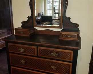 Stunning! Restored, hand painted black trim antique dresser. 