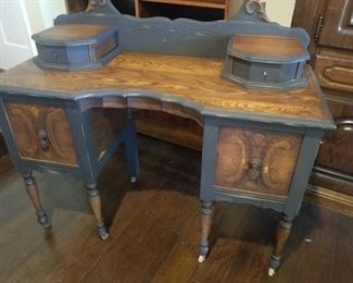 Antique Dressing Table- restored with Handpainted/ distressed trim in navy blue.