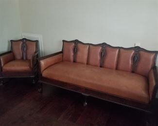 BEAUTIFUL, not quite antique, FULL GRAIN LEATHER couch/ sofa and rocking chair! EXCELLENT condition!