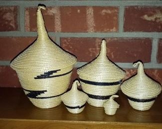 Nesting hand woven baskets