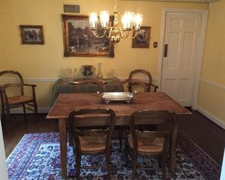Six country chairs with farm table....3x6feet