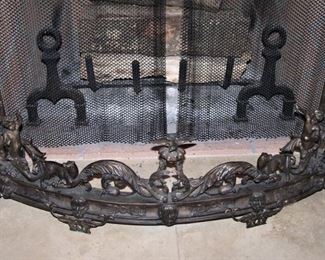 Ornate iron fireplace fender
