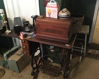 Sewing machine in cabinet