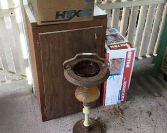 Small cabinet, radiant heater, vintage smoking stand
