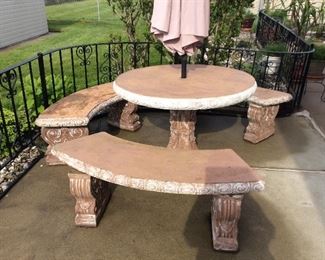 HEAVY CONCRETE PATIO SET WITH UMBRELLA