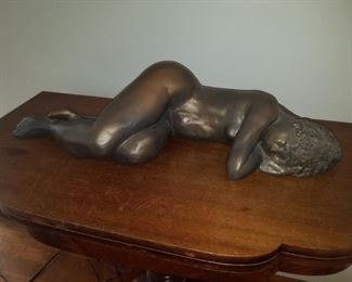 Bronze clad reclining nude  sculpture