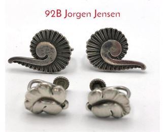 Lot 12 2 Pair Georg Jensen Earrings. 92B Jorgen Jensen 