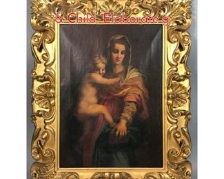 Lot 215 Antique Oil Painting Madonna  Child. Elaborate g