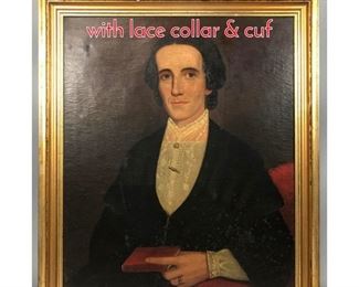 Lot 218 Antique Oil Portrait Woman with lace collar  cuf