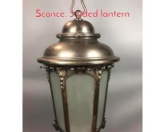 Lot 228 Large Metal Lantern Wall Sconce. 3 sided lantern 