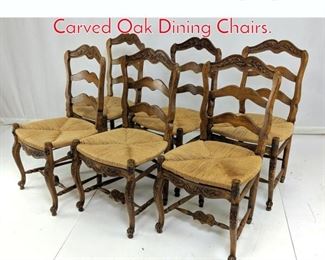Lot 240 6 French Country Style Carved Oak Dining Chairs. 