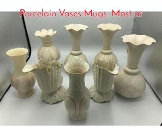 Lot 246 8pc BELLEEK Ireland Porcelain Vases Mugs. Most ar