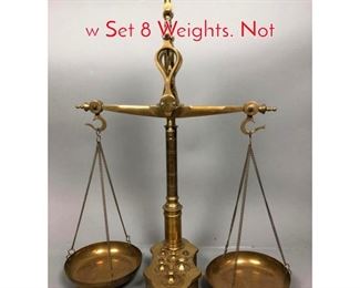 Lot 290 Antique Brass Balance Scale w Set 8 Weights. Not 