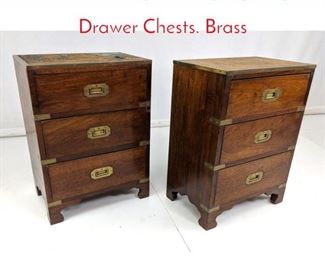 Lot 302 Pr Antique Campaign Style 3 Drawer Chests. Brass 