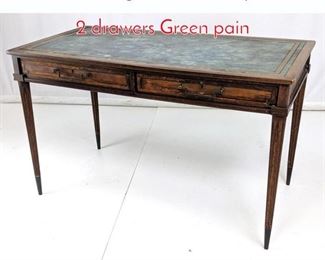 Lot 304 Vintage Desk Library Table w 2 drawers Green pain