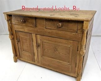 Lot 307 Antique Wood Buffet Cabinet. Round wood knobs. Ru