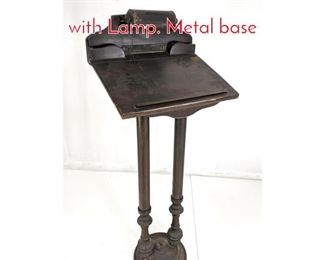 Lot 316 Vintage Wood  Metal Podium with Lamp. Metal base