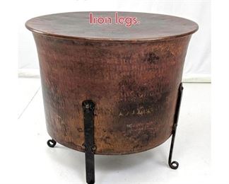 Lot 332 Copper Drum Form Table w Iron legs. 