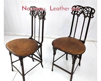 Lot 333 Pr Antique Iron Chairs. Art Nouveau. Leather sea
