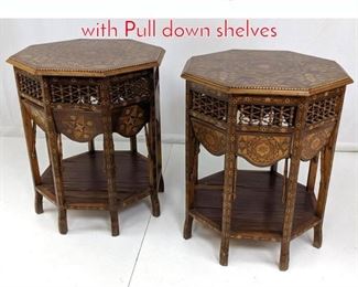 Lot 334 Pr Inlaid Octagonal Tables with Pull down shelves