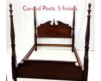 Lot 336 Mahogany 4 Poster Bed w Carved Posts. 5 finials. 