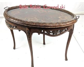 Lot 340 Glass Tray Top Oval Inlaid Side Table. Carved ski