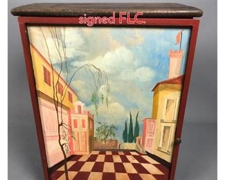 Lot 344 Hand Painted Wall Cabinet signed FLC.
