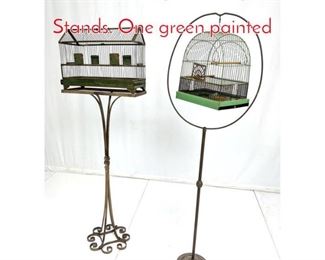 Lot 349 2 Vintage Birdcages On Stands. One green painted 