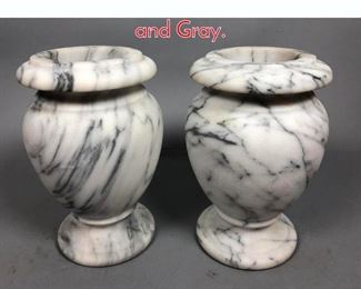 Lot 360 Pr Marble Urns Planters White and Gray. 