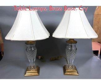 Lot 367 Pr WATERFORD Crystal Table Lamps. Brass Base. Cry