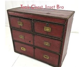 Lot 376 Vintage Red Leather  Brass Tack Chest, Inset Bra