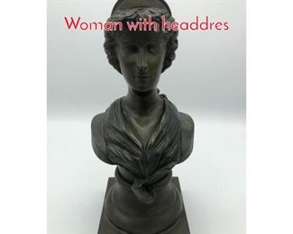 Lot 393 Bronze Vintage Portrait Bust. Woman with headdres