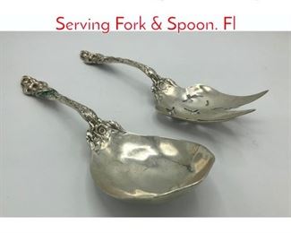 Lot 401 Pr Sterling Silver Heavy Serving Fork  Spoon. Fl