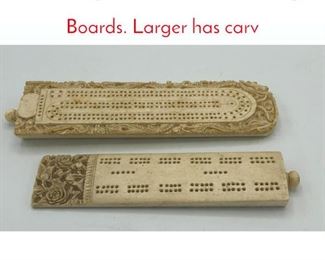 Lot 416 2pc Carved Asian Cribbage Boards. Larger has carv