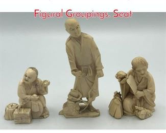 Lot 418 3pc Asian Carved Japanese Figural Groupings. Seat