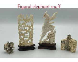 Lot 419 4pc Carved Asian Figures. Figural elephant snuff 
