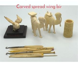 Lot 423 16pc Carved Sculpture Lot. Carved spread wing bir
