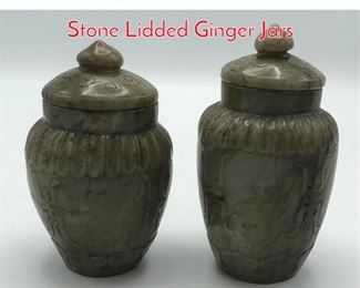 Lot 430 2pc Chinese Asian Carved Stone Lidded Ginger Jars