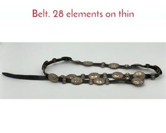 Lot 74 H MORGAN Silver Concha Belt. 28 elements on thin 