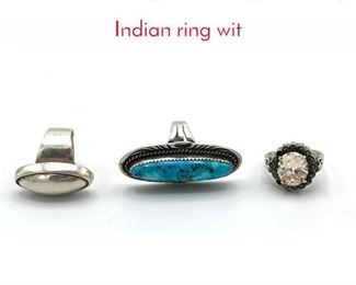 Lot 77 3 Sterling Silver Rings. Sterling Indian ring wit