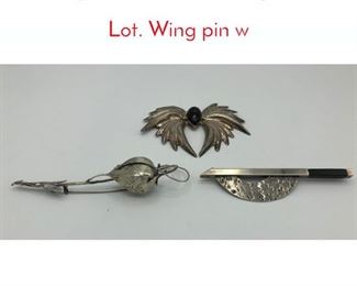 Lot 83 3pc Modernist Sterling Silver Pin Lot. Wing pin w