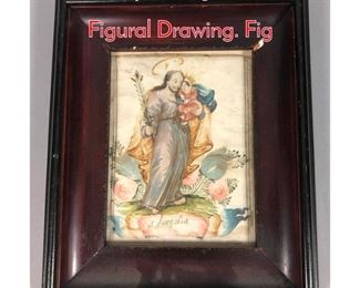 Lot 190 Antique Religious Watercolor Figural Drawing. Fig