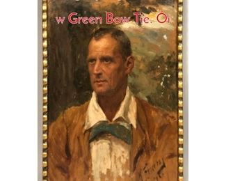 Lot 203 Illegibly Signed Portrait Man w Green Bow Tie. Oi