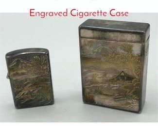 Lot 106 2pc Sterling Silver Asian Engraved Cigarette Case